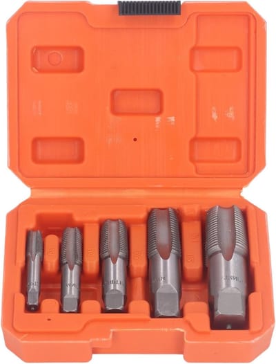 5-delige NPT pijp stap set - Carbon staal draad snijset voor sanitair, inclusief opbergdoos, geschikt voor 3/4, 1/2, 3/8, 1/4, 1/8 inch maten voor veelzijdig NPT draad snijden en installatie