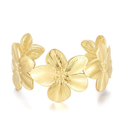 Twice As Nice Armband in goudkleurig edelstaal, bangle met bloemen 19cm