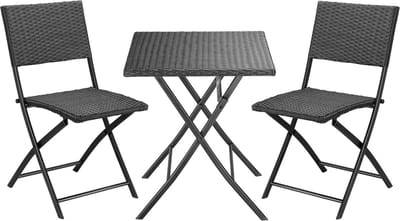 Casaria Tuinset Polyrattan – 2 Stoelen/1 Tafel – Weerbestendig - Zwart