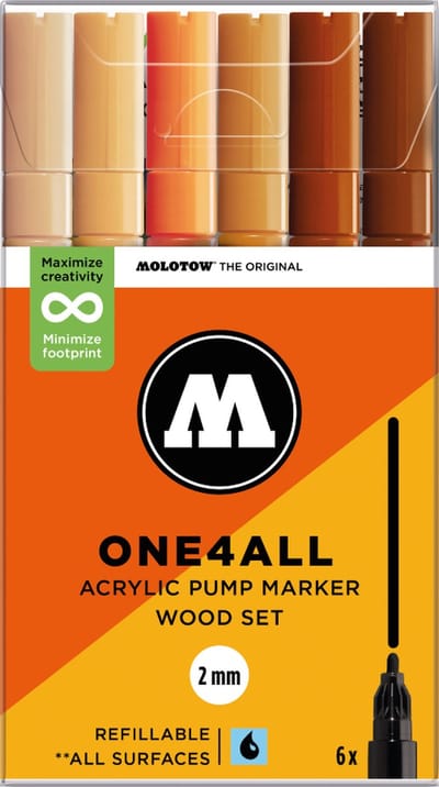 Molotow ONE4ALL Acrylstiften Set van 6 Bruine tinten - Acryl markers - 2mm breed - hervulbaar - alle ondergronden
