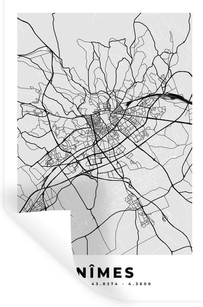 Muurstickers - Sticker Folie - Kaart - Stadskaart - Nîmes - Plattegrond - Frankrijk - 20x30 cm - Plakfolie - Muurstickers Kinderkamer - Zelfklevend Behang - Zelfklevend behangpapier - Stickerfolie