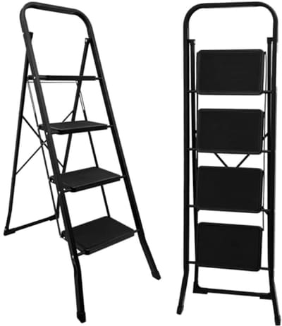ModernStore Trapladder 4 treden - Inklapbare Vouwladder 150 kg - IJzeren Huishoudladder met Antislip Traptreden - Compact Opvouwbaar voor Thuis en Kantoor