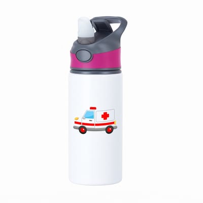 Hacebo® - Ambulance waterfles met rietje roze - Auto - Ambulance medewerkers - Zorgmedewerkers - hulpdiensten - ziekenwagen - water fles - 650ML