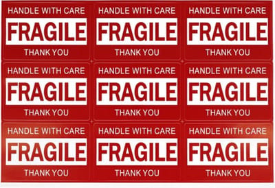 Dappaz - 900x Fragile Verhuis Stickers Breekbaar Etiketten 50mm x 76,2mm op Stickervel - Handle With Care - Thank You - Transport Stickervel