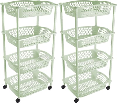 Hega Hogar Keuken opberg trolley - 2x stuks - 4 manden - mintgroen - 86 x 41 cm - roltafel