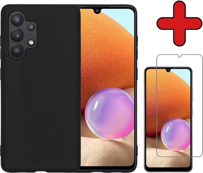 Hoesje - Met Screenprotector - Geschikt voor Samsung Galaxy A32 4G - Sterk & Shockproof - Telefoon Hoes - Back Cover - Siliconen Case - Telefoonhoes - Zwart