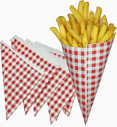 Papier Container voor Frietjes - 100 stuks Kegel Vetvrij Papier - Papieren Frietzak Puntzak Patatzak - 21x21x30cm