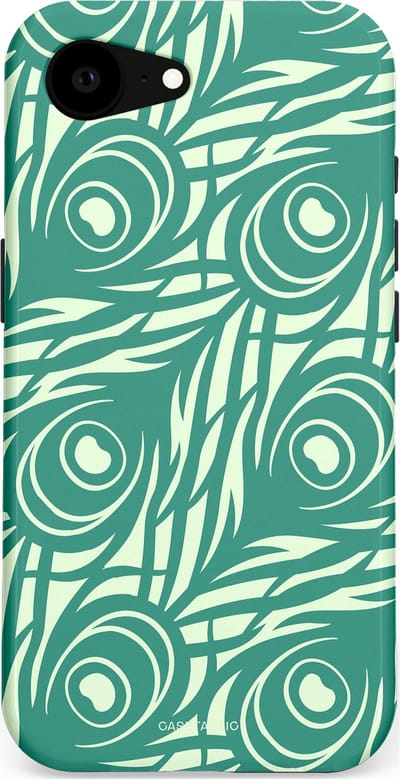 Casetastic hoesje geschikt voor Apple iPhone 16e / Apple iPhone 17e - MagSafe - Dubbellaagse bescherming - Troste Turquoise Pauw Veren - Fashion Case - Turquoise Mintgroen Crème