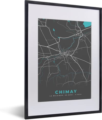 Fotolijst incl. Poster - Kaart – Plattegrond – Stadskaart – Chimay – België - Grijs - 30x40 cm - Posterlijst