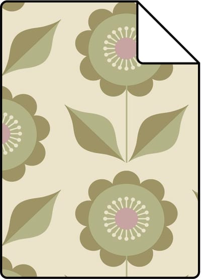 Proefstaal ESTAhome behang bloemen vergrijsd groen - 26.5 x 21 cm - 130979-S