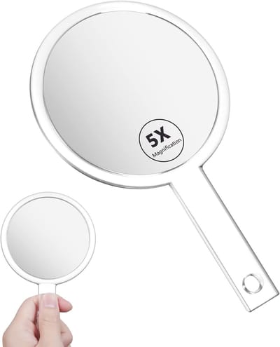 Famanu – Dubbelzijdige handspiegel 1x/5x, compact en opvouwbaar voor make-up en huidverzorging