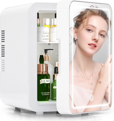 Mini-koelkast 6 liter met spiegel en lichtgevoeligheid voor cosmetica en levensmiddelen, wit