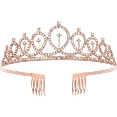 Europese en Amerikaanse Bruidskroon Tiara Legering Kristal Bruiloft Haaraccessoires Kroon Verjaardagsfeest Hoofdband Sieraden white
