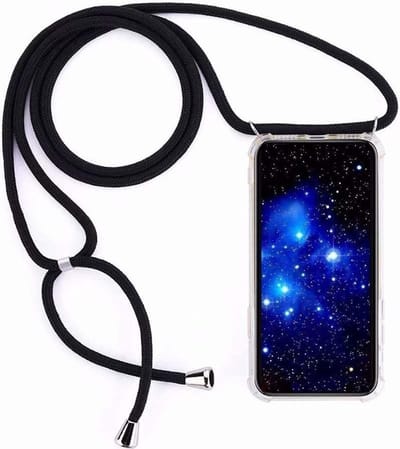 Hoesje Geschikt Voor Samsung Galaxy A40 Hoesje transparant silicone met Koord - Galaxy A40 Koord hoesje draagkoord TPU backcover - Zwart