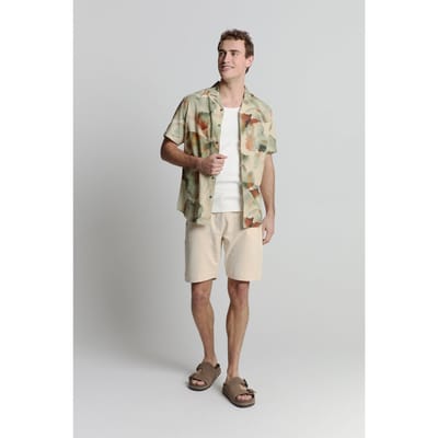 No Excess Shirt Short Sleeve Revers Collar Allover Printed With Linen  Size: M | Casual Shirts Outlet | Heren | Beige