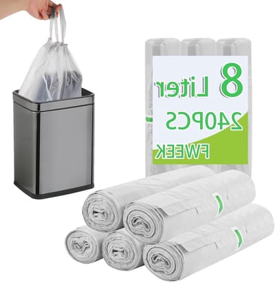 240 Stuks Afvalzakken 8 Liter, Witte Kleine Afvalzakken met Trekkoord voor 8-10 Liter Prullenbak, Duurzame en Sterke Afvalzakken
