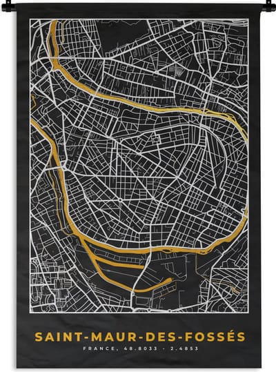 Wandkleed - Wanddoek - Saint-Maur-des-Fossés - Stadskaart – Frankrijk – Kaart – Plattegrond - 120x180 cm - Wandtapijt