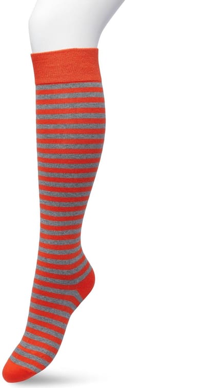Bonnie Doon Dames Gestreepte Kniekousen Oranje/Grijs maat 36/42 - Knie Kousen - Streep Patroon - Strepen Print - Uitstekend draagcomfort - Basic Stripe Knee High - Kniesokken - Zakt niet af - OEKO-TEX - Oranje/Rood - Poinciana - BP211511.324