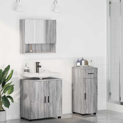 vidaXL - Badkamermeubel - Set - 3 - pcs - Grijs - Sonoma - Bewerkt - hout - & - Metaal