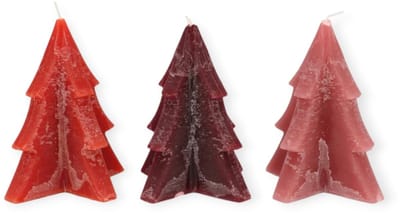 Daan Kromhout - Kerstboomkaarsen - Pine Tree - Set/3 - Rood, Bordeaux en Roze - 6x8cm