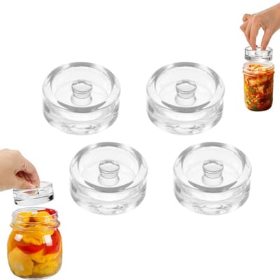 4 stuks - Fermentatiegewichten - Glazen fermentatiegewichten - met handvat - transparant - 7 cm - Glazen fermentatiegewichten voor potten, inmaakpotten, zuurkool, kimchi