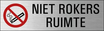 Niet rokers ruimte deurbordje met zelfklevende strip