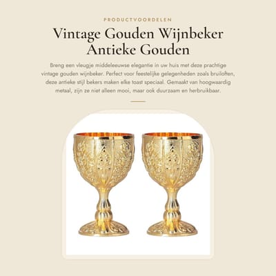 Dailygoods- Wijnbeker Vintage Stijl - Gouden Beker - Antieke Wijnbeker - Middeleeuwse Drinkbeker - Hoogwaardig Metaal - Elegant en Duurzaam - Wijnglas