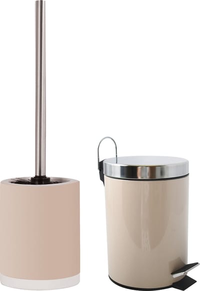 MSV Toiletborstel in houder/pedaalemmer set Napoli - keramiek/metaal - taupe/beige