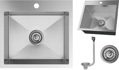 Granitan Spoelbak Keuken RVS Silvo48 - Spoelbakken Keuken Zilver - met Sifon - Wasbak Keuken - 48x45cm