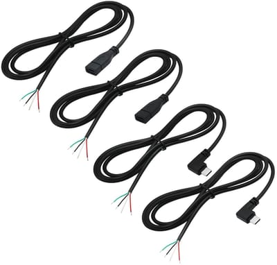 Dailygoody - 4pcs USB C Pigtail Kabel - 90° Hoek - 100cm - DIY Bare Wire - 22 AWG