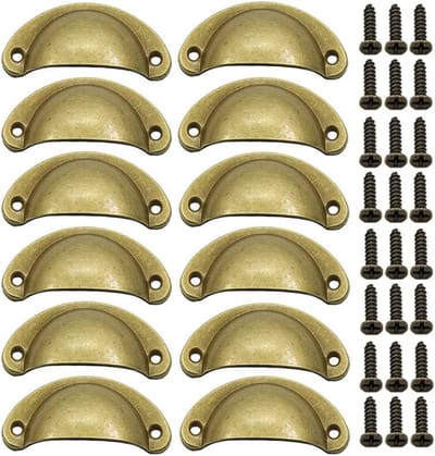 12 x Schelpgrepen Antieke Lade IJzer-nikkellegering Handgrepen meubelgrepen kastdeurgrepen Meubelknoppen Halve Cirkel 8.1cm x 3.5cm Geel brons