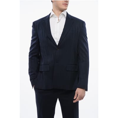 Jacquard Design SHIBORI Virgin Wool Blend Blazer in Blauw