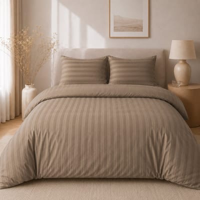 Hotellinnen Dekbedovertrek Taupe | 27mm Streep - 140 x 200/220 cm + 1 kussensloop