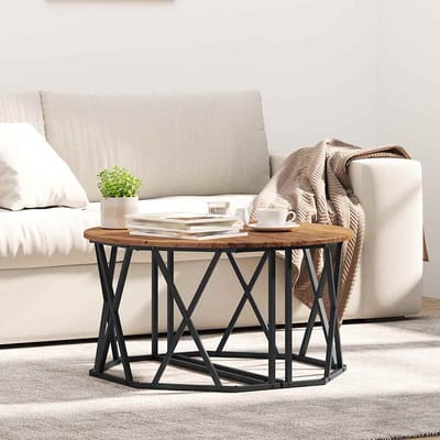 vidaXL - Salontafel - Oud - Hout - 80 - x - 80 - x - 42 - cm - Engineered - hout - en - staal