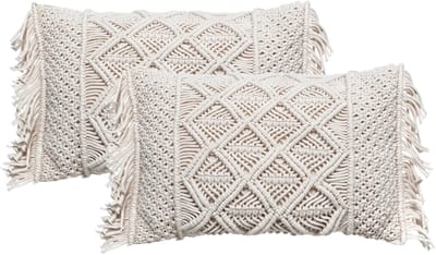 Atmosphera Sierkussen Macrame Ibiza voor binnen - 2x - ivoor wit - 30 x 50 cm - katoen/polyester