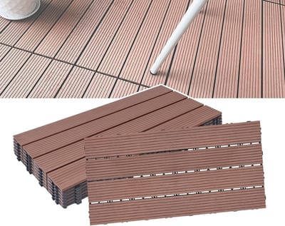 NAIZY WPC terrasplanken, 30 x 60 cm, 18 stuks, met kliksysteem, balkonvloertegels voor balkon en tuin, 3 m², bruin