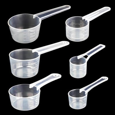 Thijox - Set van 6 Transparante Doseerlepels - Maatlepels voor Koffie, Waspoeder, Eiwitpoeder - Duurzaam, Veilig en Vochtbestendig PP - Perfect voor K