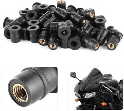 Dailygoods- Motorfiets Voorruit Sluiting - Rubberen Moeren - M5 Bevestigingsgereedschap - Zwart - 50 Stuks - Hoogwaardig Rubber/Messing