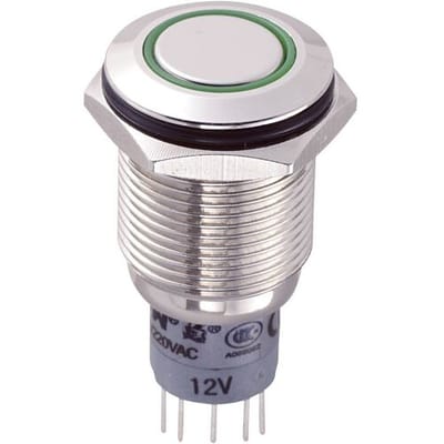 TRU COMPONENTS 701792 LAS2GQF-22E/G/12V/N/P Vandalismebestendige druktoets 250 V/AC 3 A 2x aan/(aan) Moment Groen 1 stuk(s)