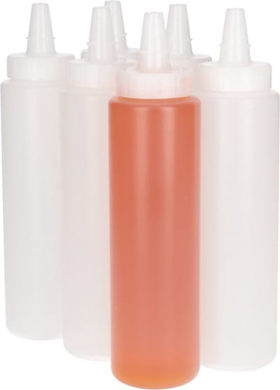 6 x Knijpbare Doseerfles 250 ml mat doorzichtig met Tuitdop naturel- BPA Vrij - Niet Breekbaar - Plastic Flesjes Navulbaar - Met Dop - Lege Flessen - 6 stuks