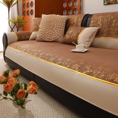 Golden Bronzing Velvet Anti-Slip Sofahoes, Four Seasons Bankkussenhoes voor Woonkamer Meubelbeschermer Sofa Handdoek Pillow Case-45x45cm donkerbruine kleur