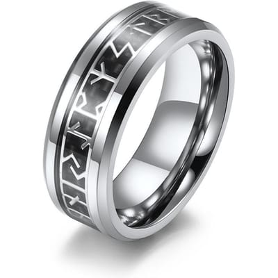 Nordisch Viking Schrift Carbon Fiber Titanium Staal Ring Ring Rune Rune Roestvrij Staal 12# gray