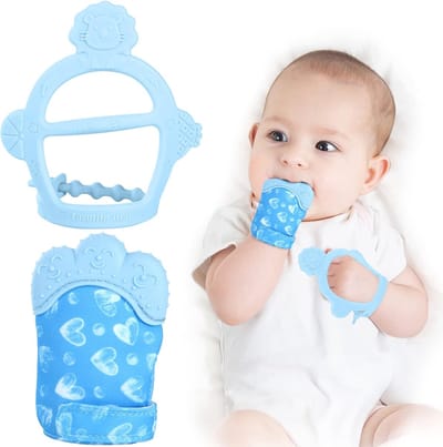 Tandjes Set 2 pak Siliconen Wanten voor Baby - Rustgevende Pijnbestrijding - Baby Bijtring Wanten - Tandjes Want - Handige Set voor Baby's met Tandpijn .
