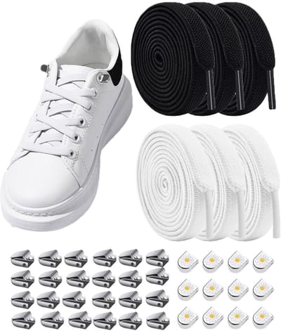 Dailygoods- Veters 100 cm - Elastische Veters - Veters voor Kinderen/Volwassenen - Antislip Metalen Gespen - Set van 6 - Polyester.