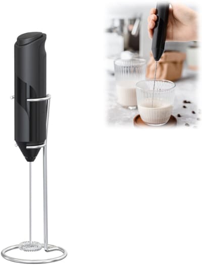 1stuk - Handmixer - Werkt op batterijen - Voor het kloppen van slagroom en beslag - Inclusief standaard - Geschikt voor gebruik in de keuken en bij koffie - Koffieaccessoires - Keukenaccessoires - Zwart