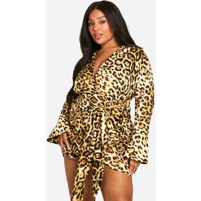 boohoo Dames Plus Luipaard Tie-Waist Shirt Wrap Jurk | Leopard | Maat: 18
