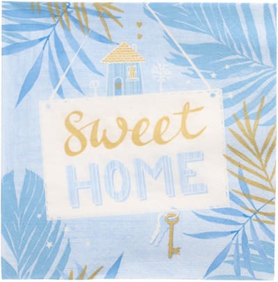12x 30 Servetten 3-laags 1/4 vouw 33 cm x 33 cm blauw Sweet Home