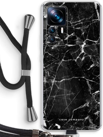 Case Company® - Hoesje met koord geschikt voor Xiaomi 12T hoesje met Koord - Zwart Marmer - Telefoonhoesje met Zwart Koord - Bescherming aan alle Kanten en Over de Schermrand