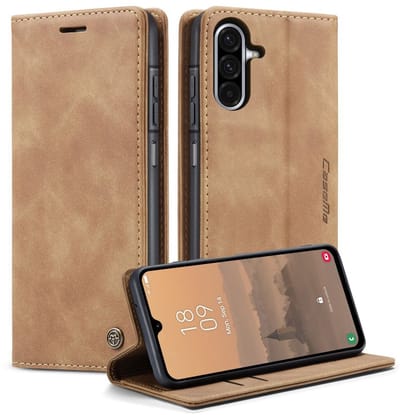 CaseMe 013 Hoesje Geschikt voor Samsung Galaxy A17 - Book Case met Standaard - Portemonnee Beschermhoes - Pasjeshouder voor Twee Pasjes - Bruin