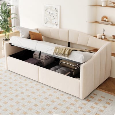 Sweiko Gestoffeerd bed - 90*200 cm - Slaapbank - Opbergruimte - Velvet - Beige